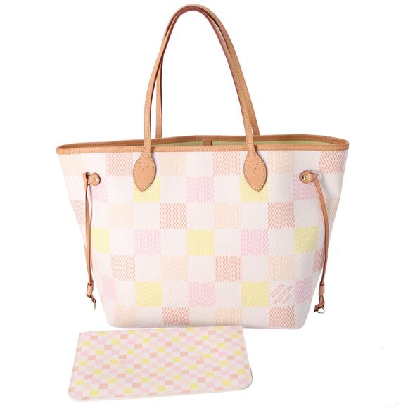 Louis Vuitton Neverfull MM Tote Giant Damier Peach Pink Beige Multi - Picture 1 of 9